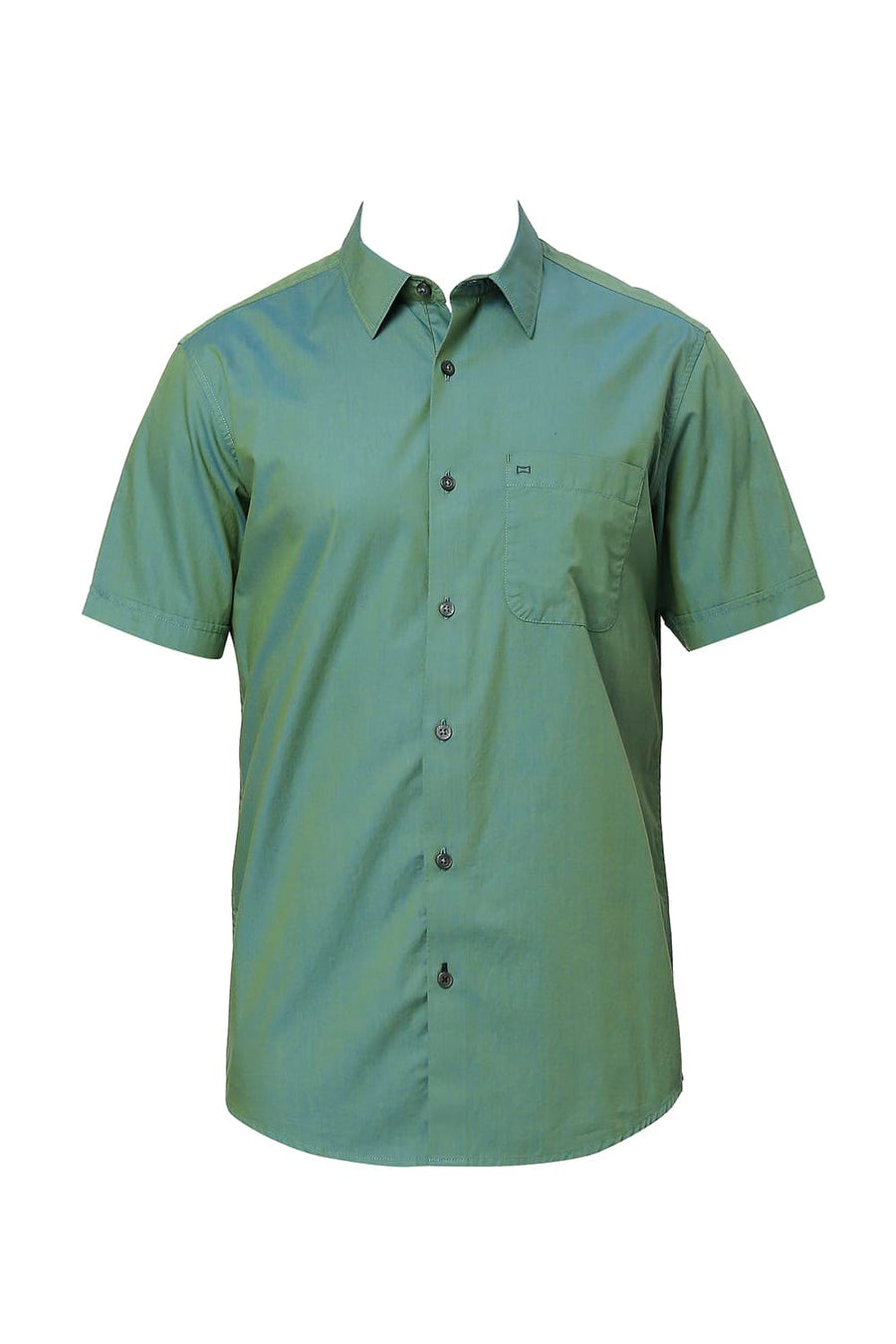 BASICS SLIM FIT BERYL GREEN COTTON CHAMBRAY HALFSLEEVES SHIRT