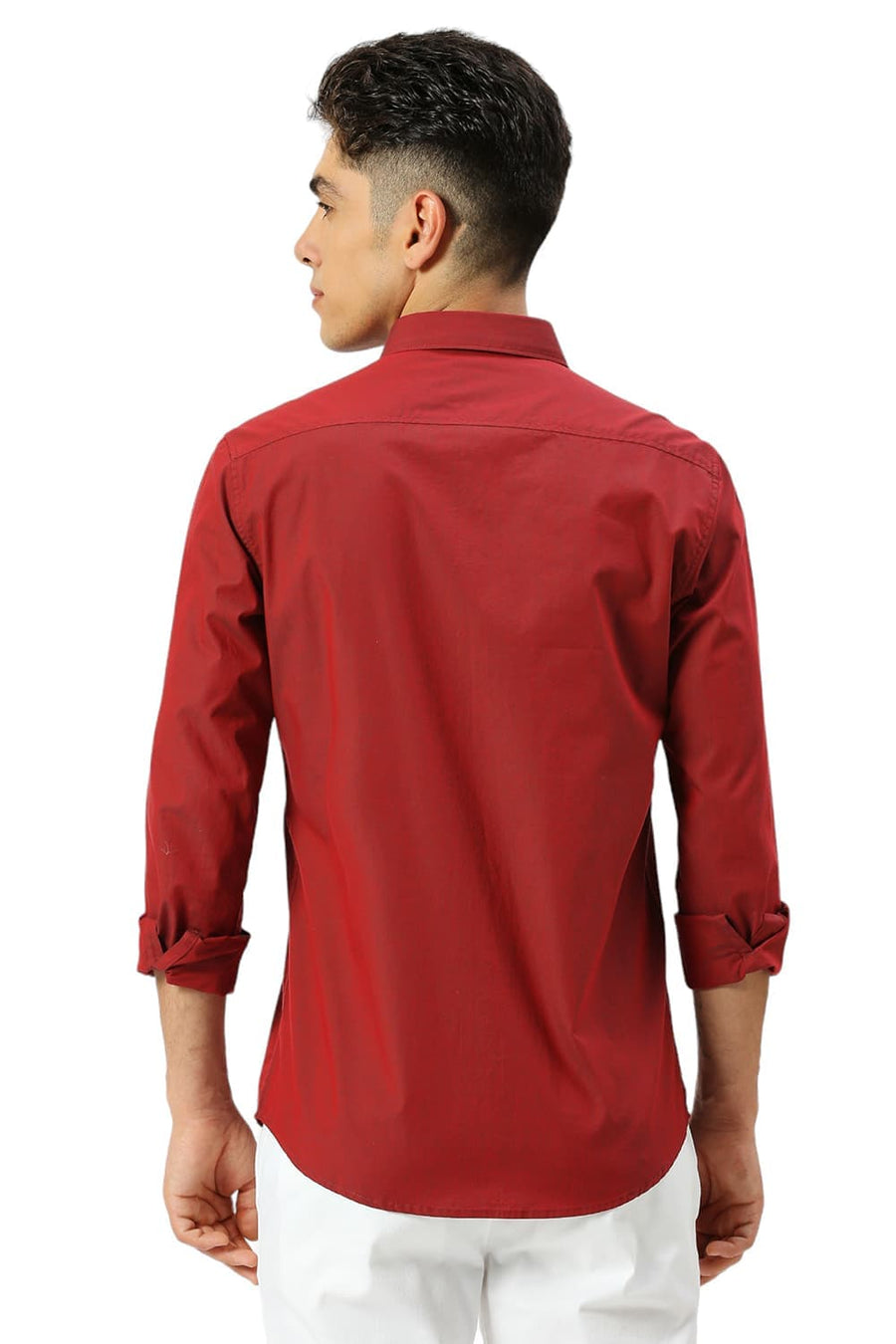 BASICS SLIM FIT RED DAHLIA COTTON CHAMBRAY SHIRT