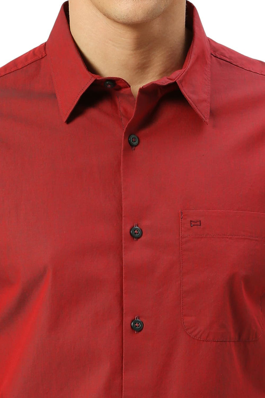 BASICS SLIM FIT RED DAHLIA COTTON CHAMBRAY SHIRT