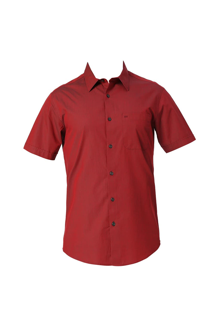BASICS SLIM FIT RED DAHLIA COTTON CHAMBRAY HALFSLEEVES SHIRT