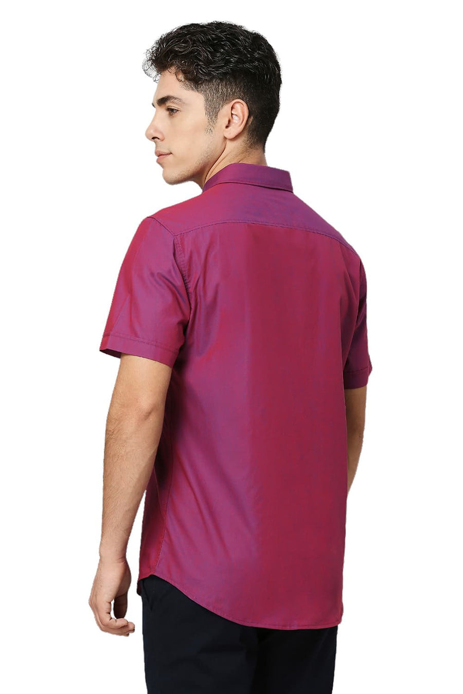 BASICS SLIM FIT PURPLLE CASPIA COTTON CHAMBRAY HALFSLEEVES SHIRT