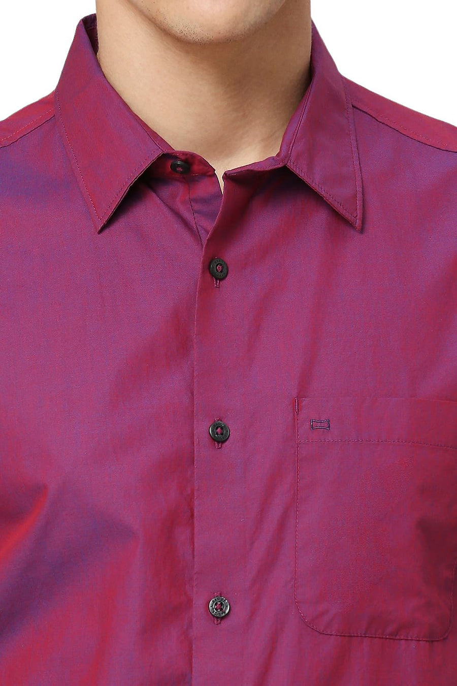 BASICS SLIM FIT PURPLLE CASPIA COTTON CHAMBRAY HALFSLEEVES SHIRT