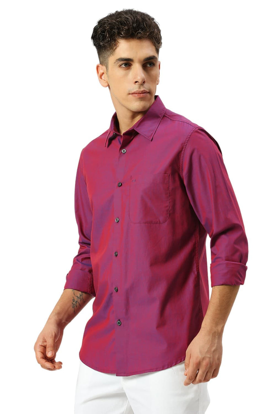 BASICS SLIM FIT PURPLLE CASPIA COTTON CHAMBRAY SHIRT