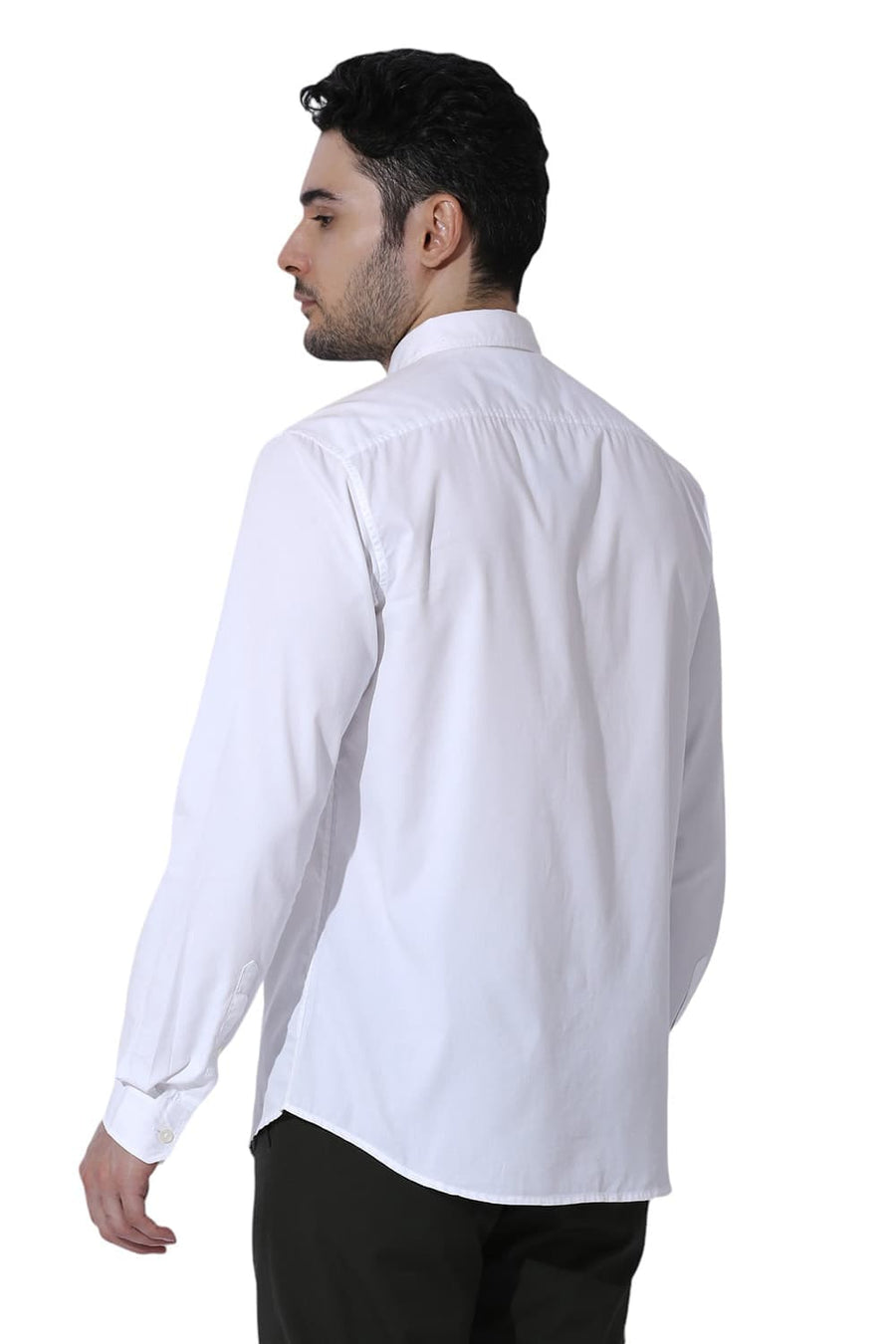 BASICS SLIM FIT LUCENT WHITE COTTON POLYESTER CAVALRY TWILL SHIRT