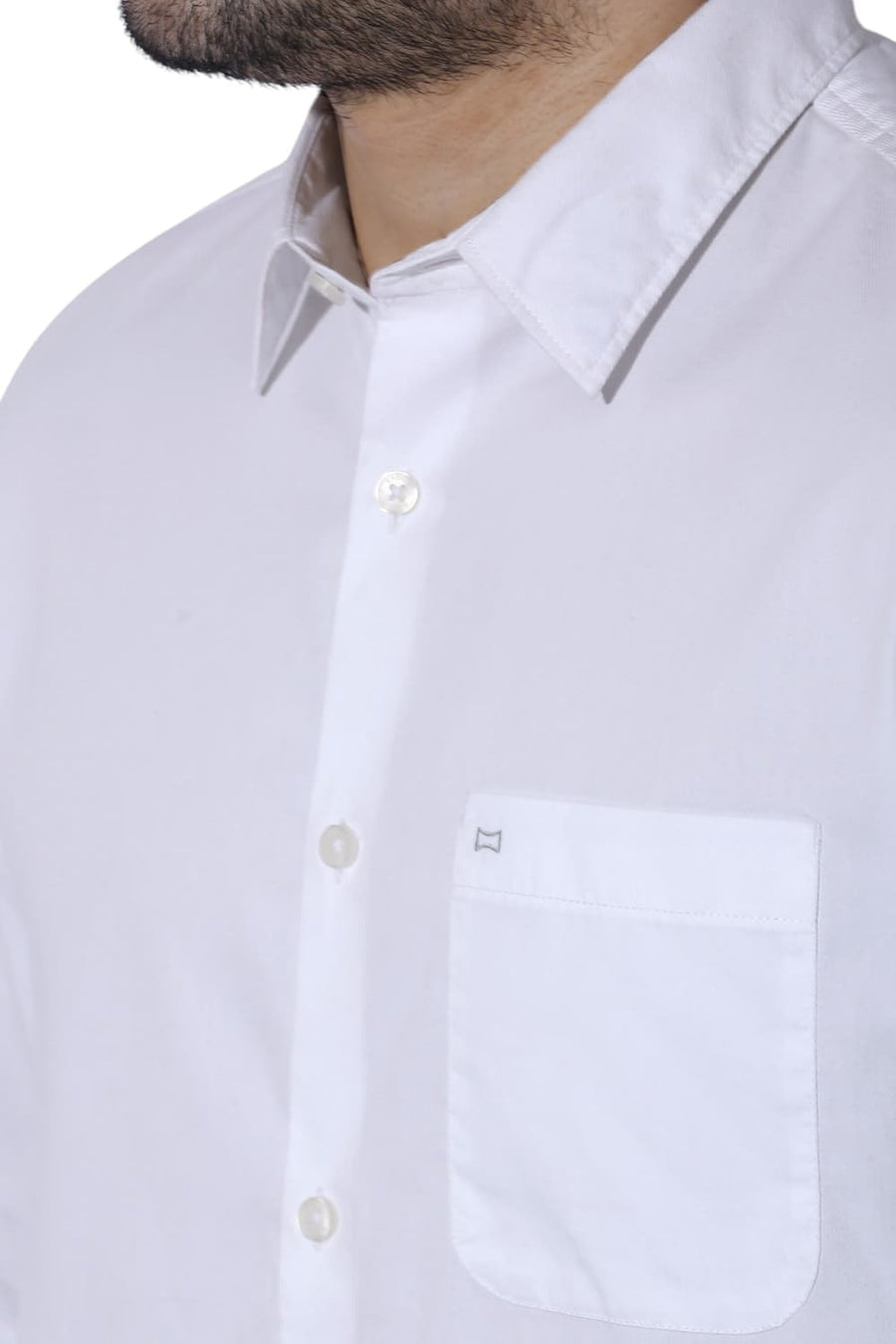 BASICS SLIM FIT LUCENT WHITE COTTON POLYESTER CAVALRY TWILL SHIRT