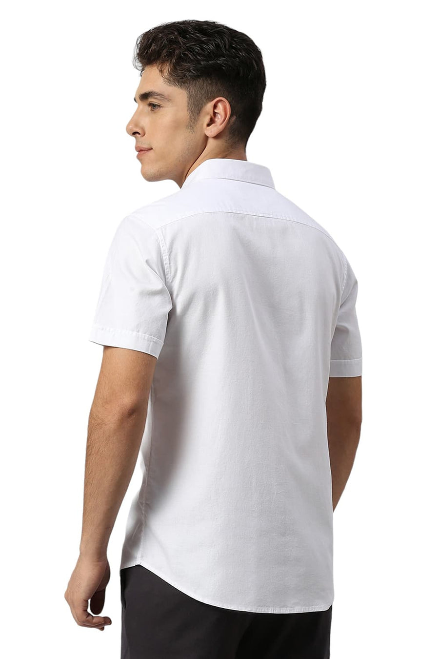 BASICS SLIM FIT CLOUD WHITE COTTON DOBBY HALFSLEEVES SHIRT