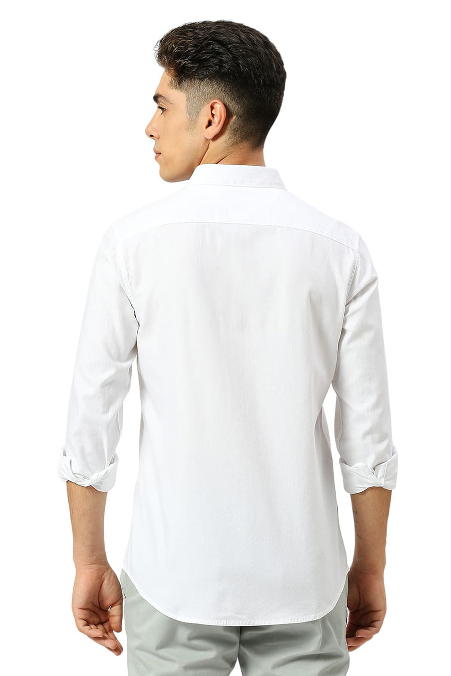 BASICS SLIM FIT CLOUD WHITE COTTON DOBBY SHIRT