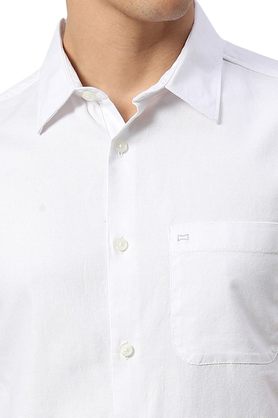 BASICS SLIM FIT CLOUD WHITE COTTON DOBBY HALFSLEEVES SHIRT