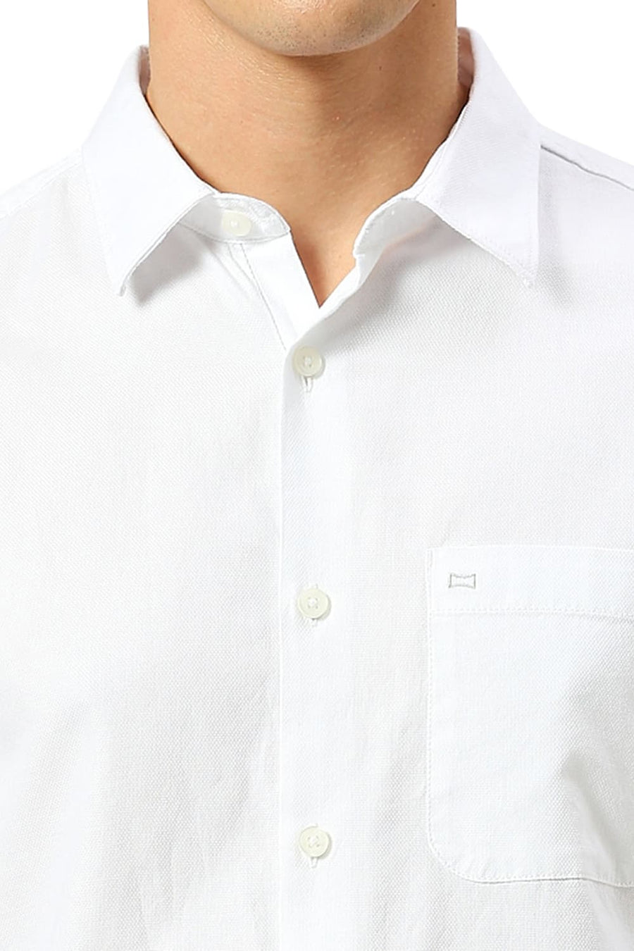 BASICS SLIM FIT CLOUD WHITE COTTON DOBBY SHIRT