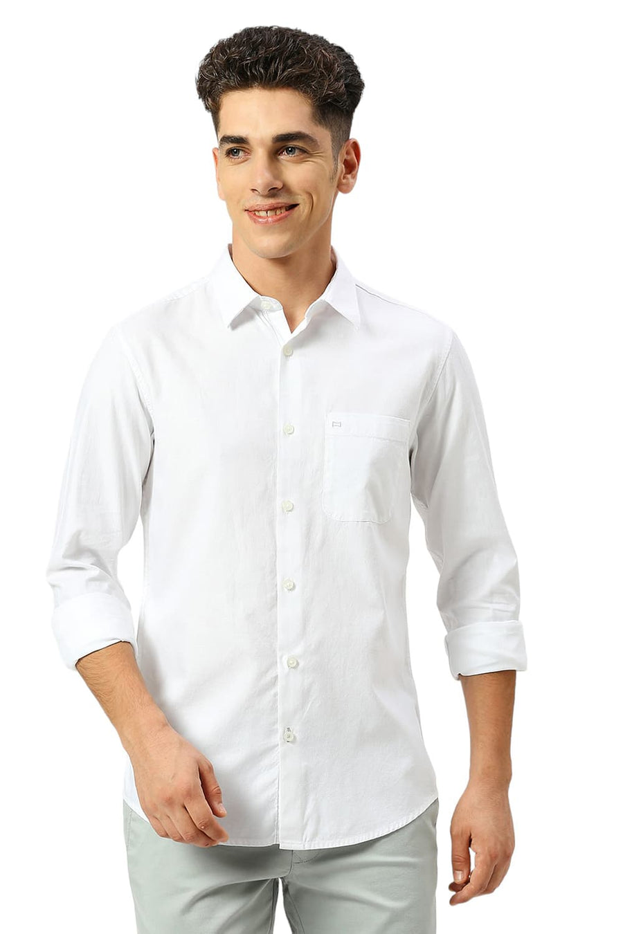 BASICS SLIM FIT CLOUD WHITE COTTON DOBBY SHIRT