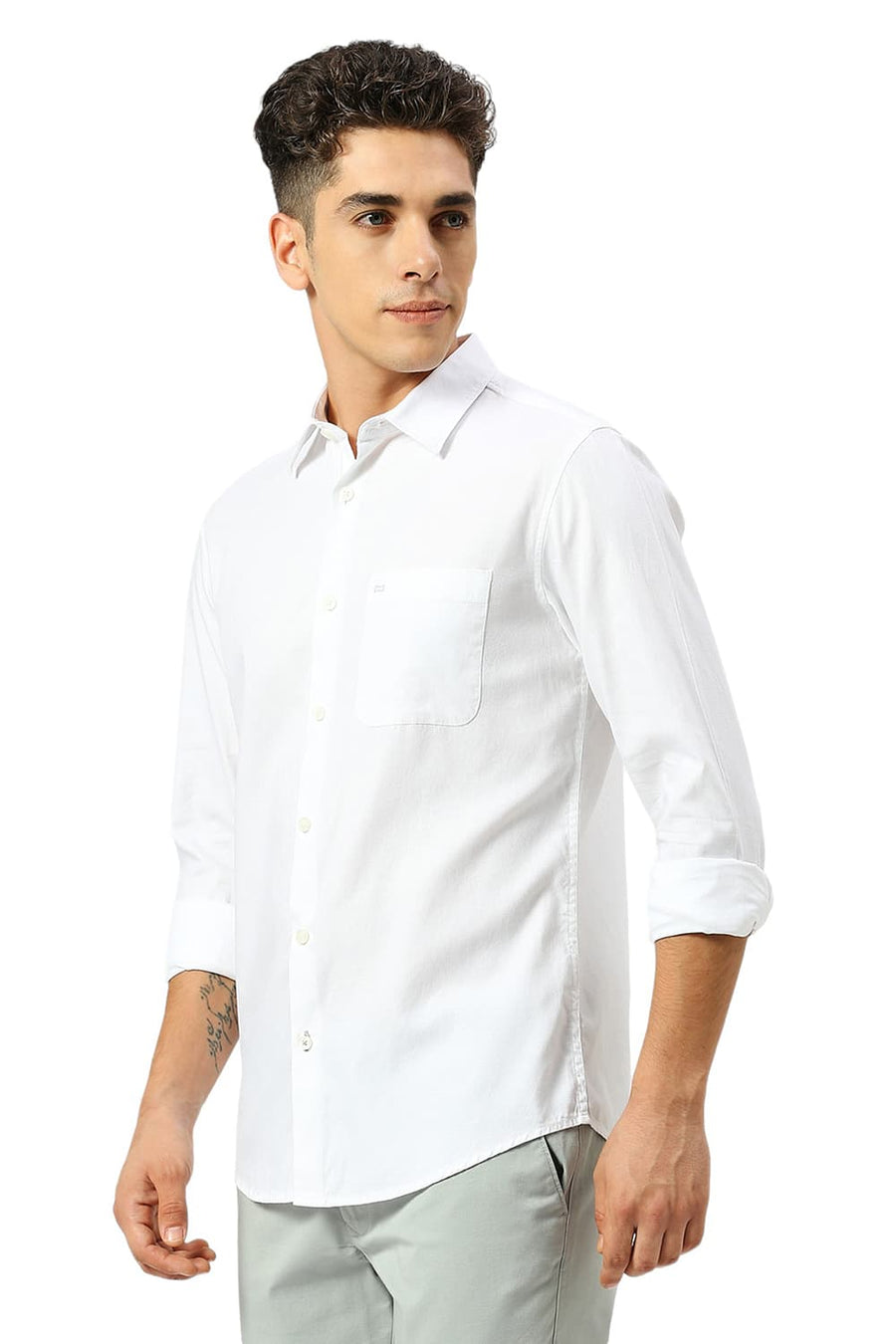 BASICS SLIM FIT CLOUD WHITE COTTON DOBBY SHIRT