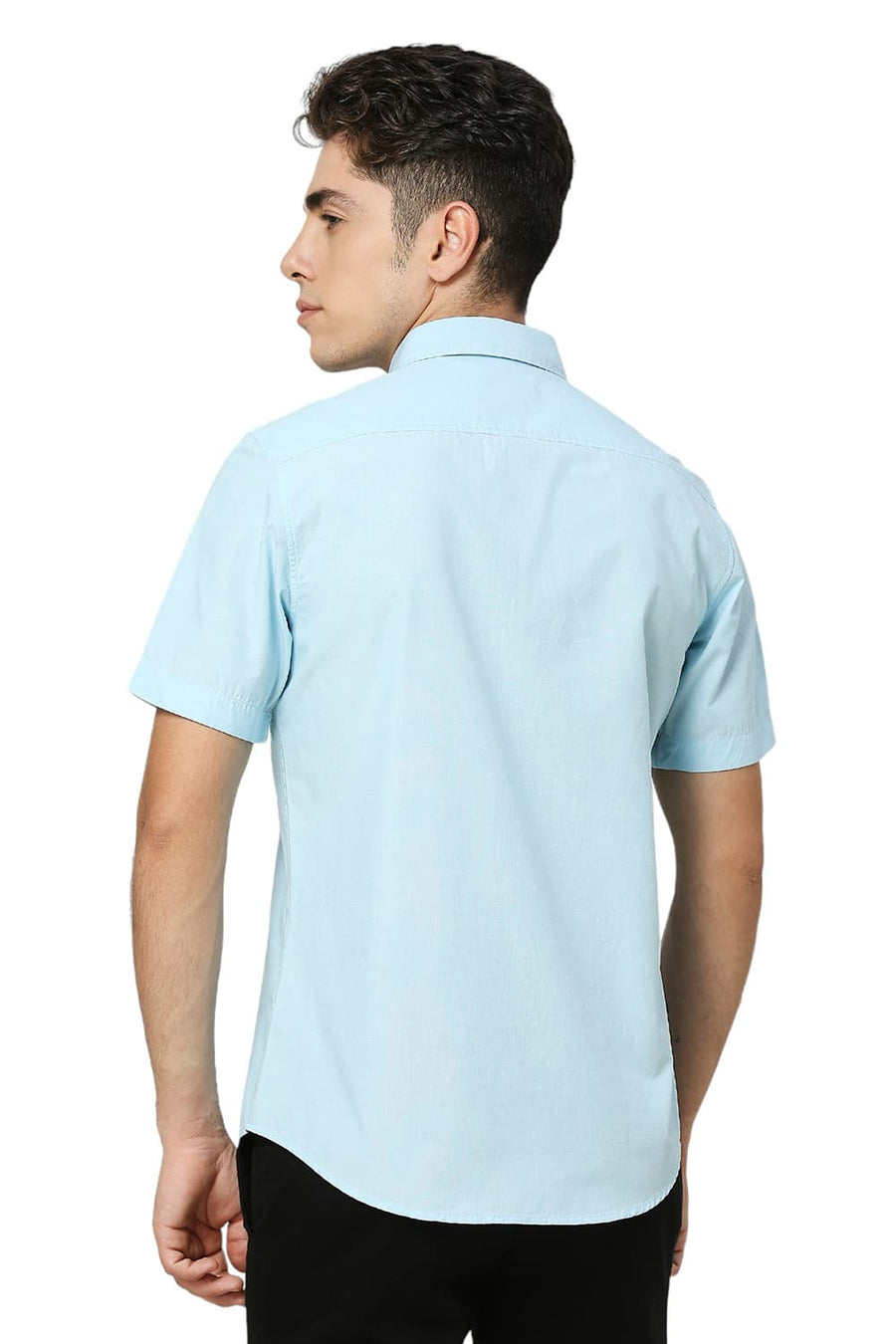 BASICS SLIM FIT CORYDALIS AQUA COTTON FIL-A-FIL HALFSLEEVES SHIRT