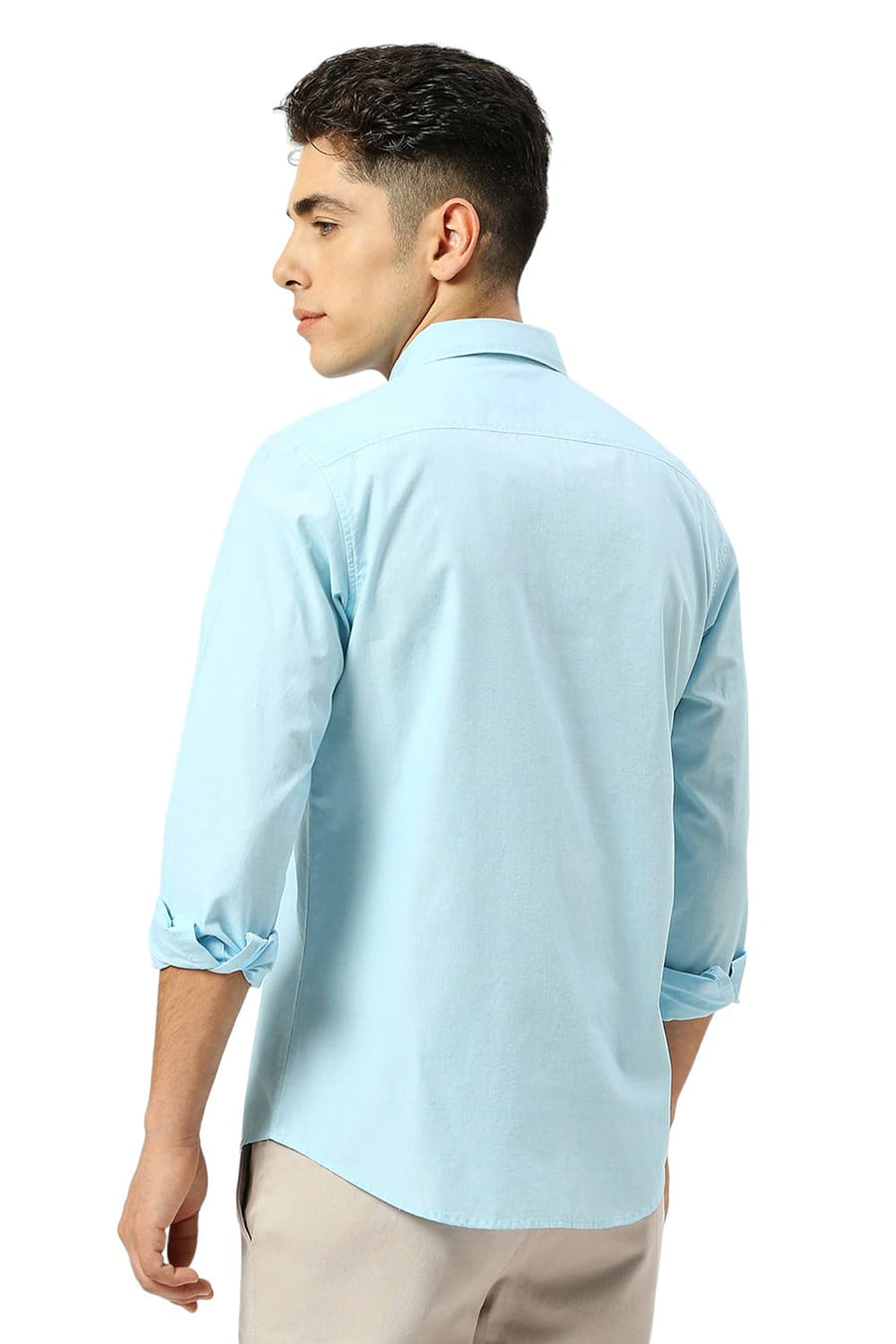 BASICS SLIM FIT CORYDALIS AQUA COTTON FIL-A-FIL SHIRT