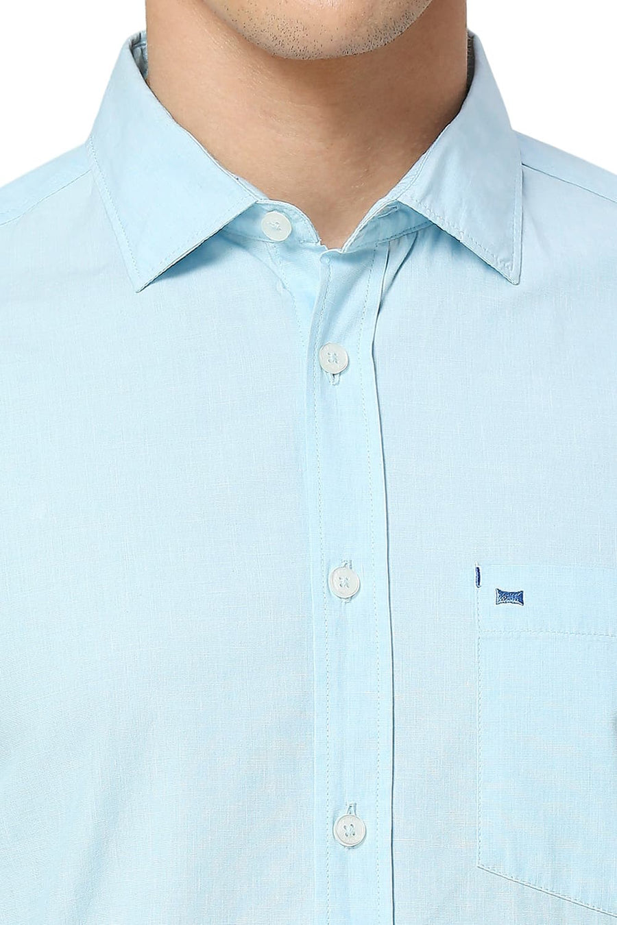 BASICS SLIM FIT CORYDALIS AQUA COTTON FIL-A-FIL HALFSLEEVES SHIRT