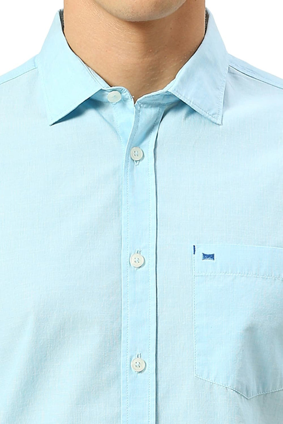 BASICS SLIM FIT CORYDALIS AQUA COTTON FIL-A-FIL SHIRT