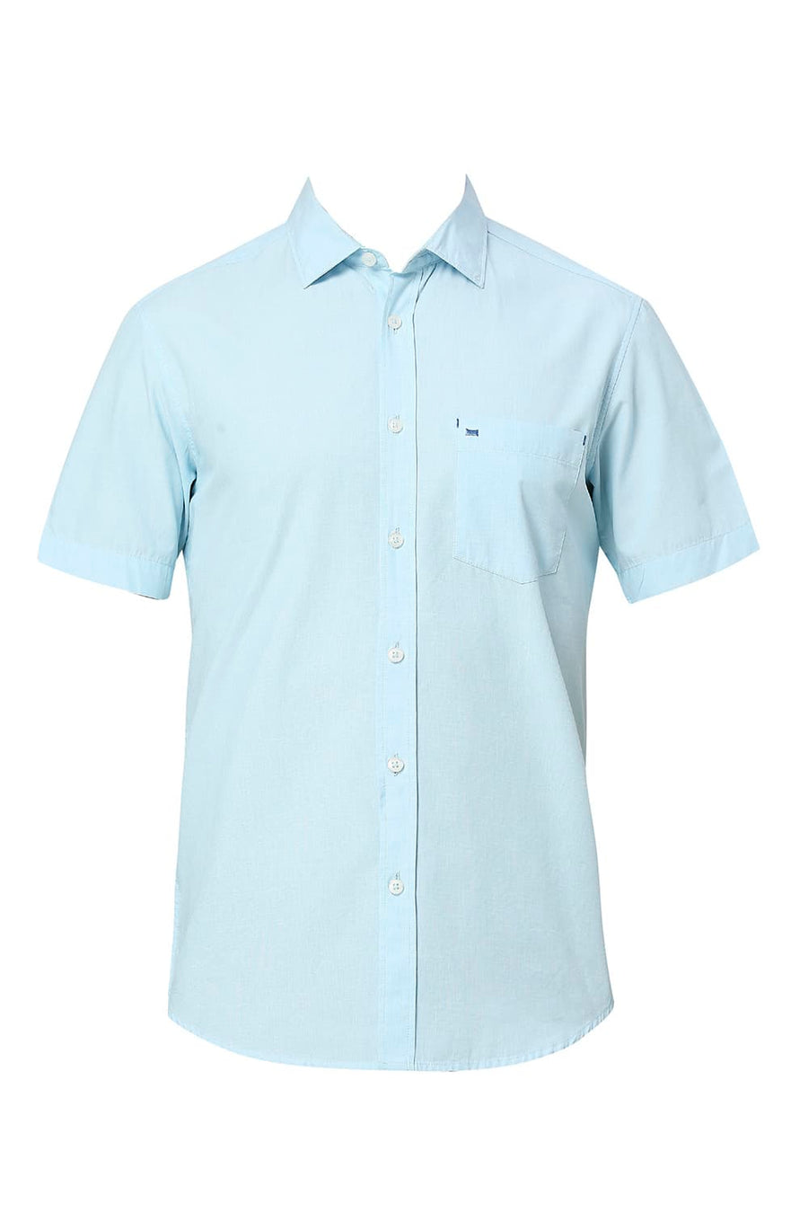 BASICS SLIM FIT CORYDALIS AQUA COTTON FIL-A-FIL HALFSLEEVES SHIRT