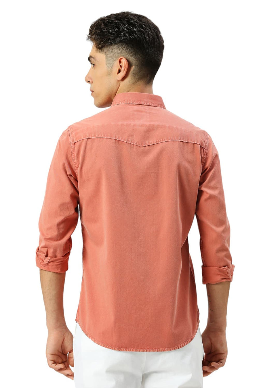 BASICS SLIM FIT PEACH PARFAIT COTTON TWILL SHIRT