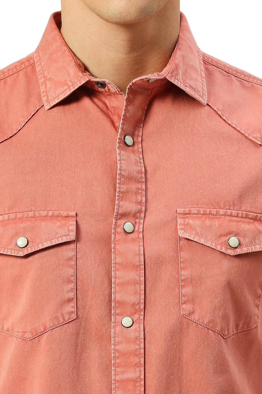 BASICS SLIM FIT PEACH PARFAIT COTTON TWILL SHIRT
