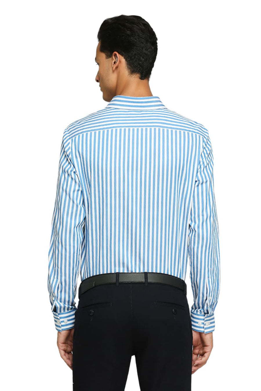 BASICS SLIM FIT HERITAGE BLUE COTTON TWILL STRIPES SHIRTS