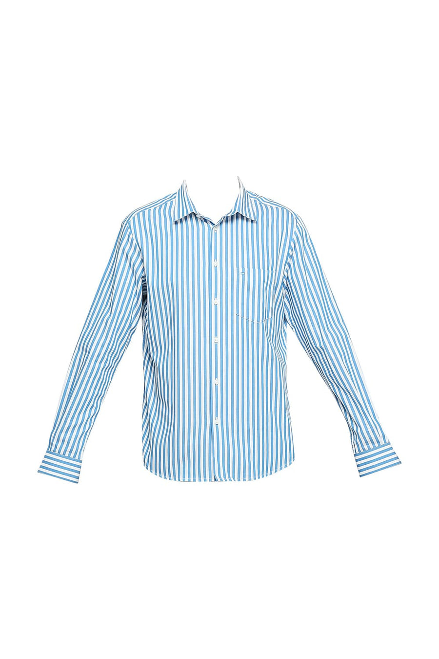 BASICS SLIM FIT HERITAGE BLUE COTTON TWILL STRIPES SHIRTS