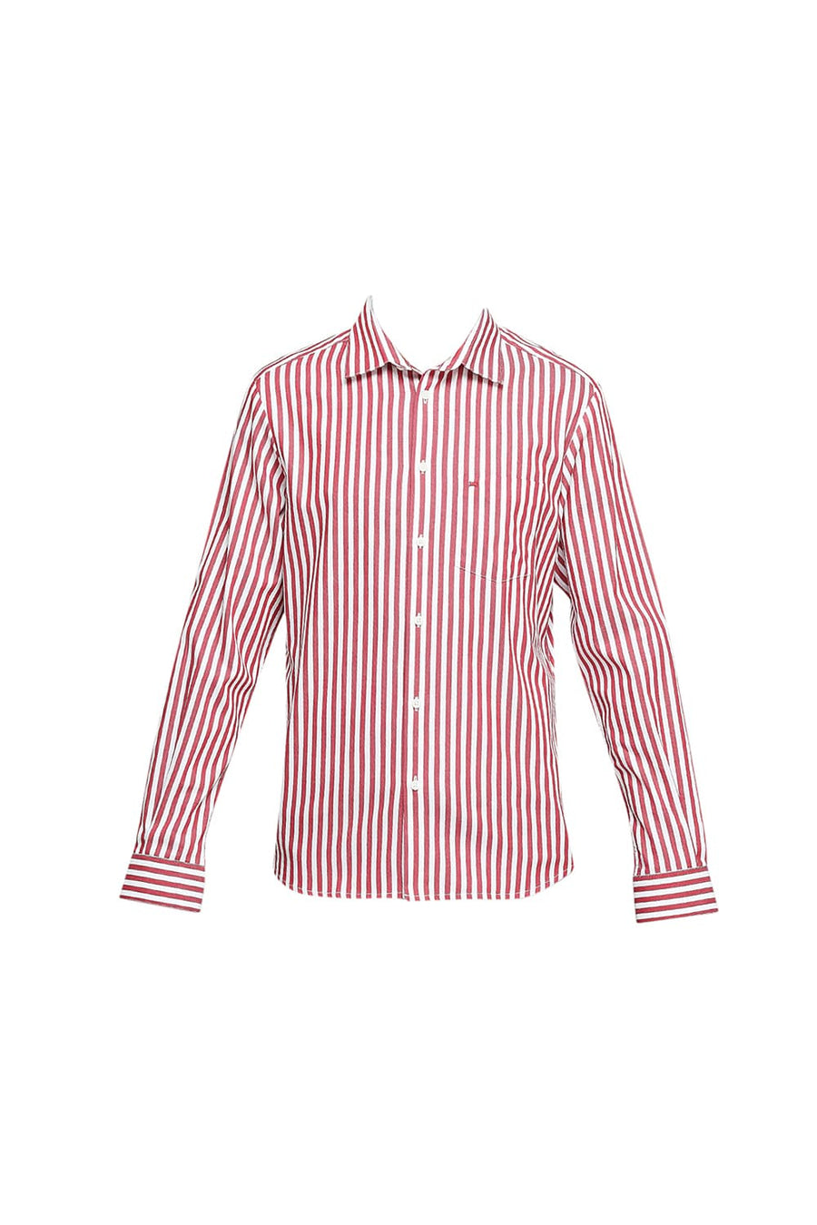 BASICS SLIM FIT MARS RED COTTON TWILL STRIPES SHIRTS