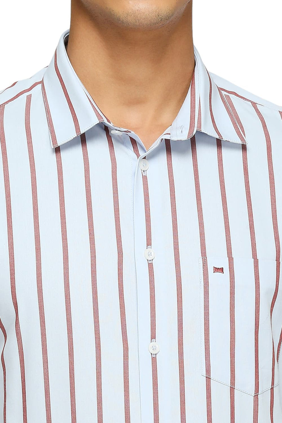 BASICS SLIM FIT ILLUSION BLUE COTTON STRIPES SHIRTS