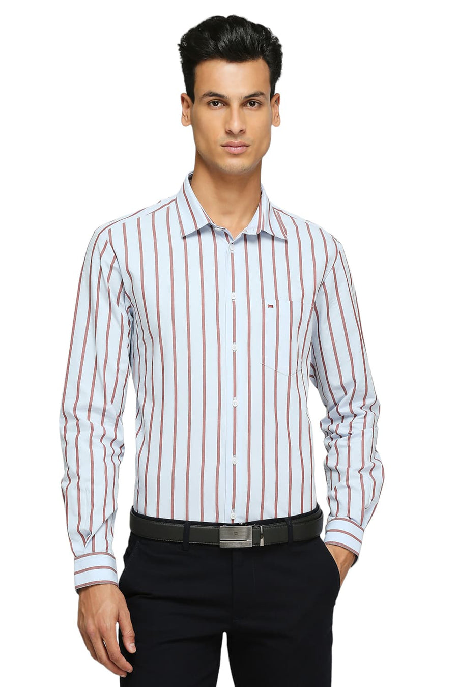 BASICS SLIM FIT ILLUSION BLUE COTTON STRIPES SHIRTS