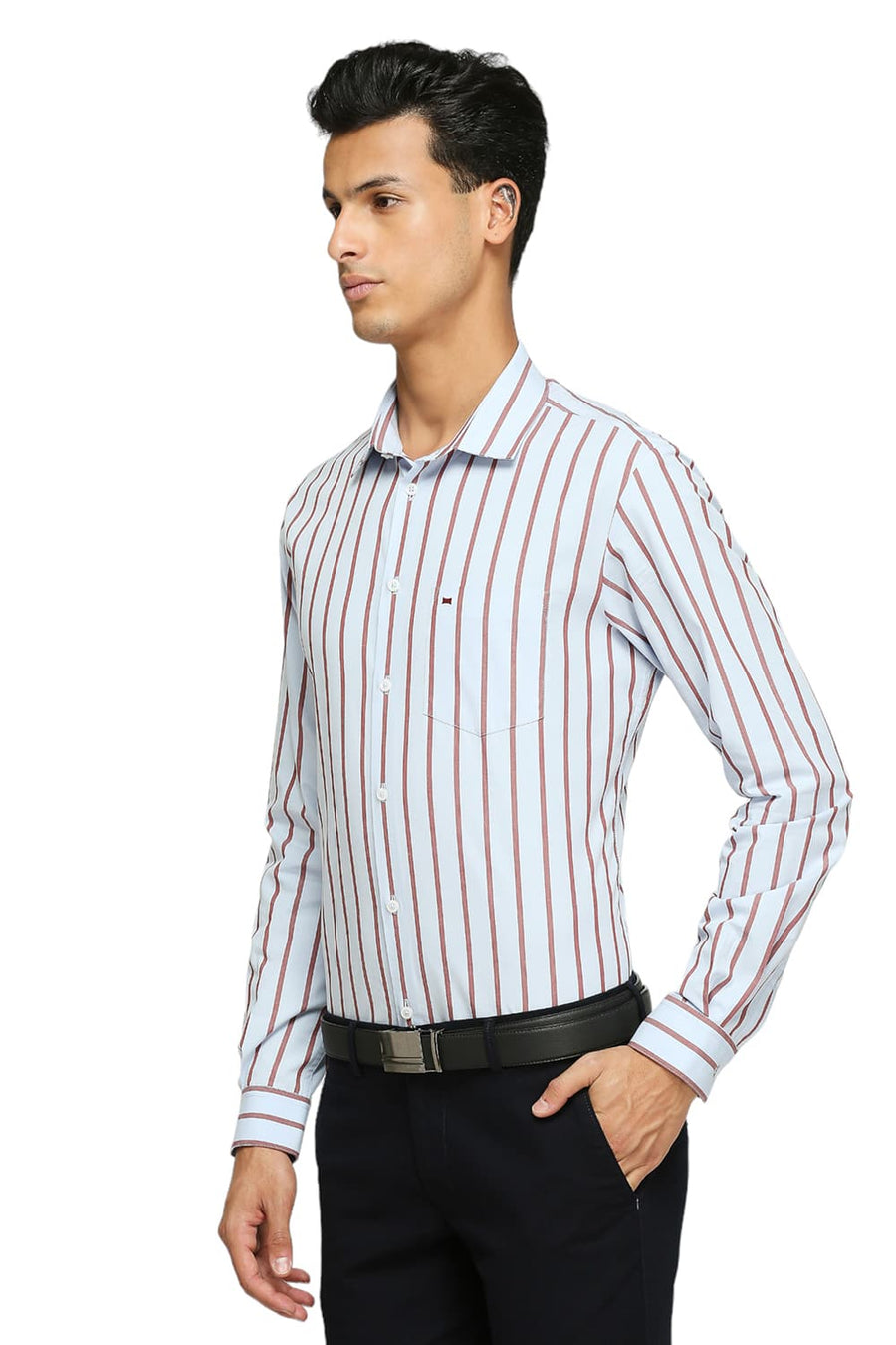 BASICS SLIM FIT ILLUSION BLUE COTTON STRIPES SHIRTS