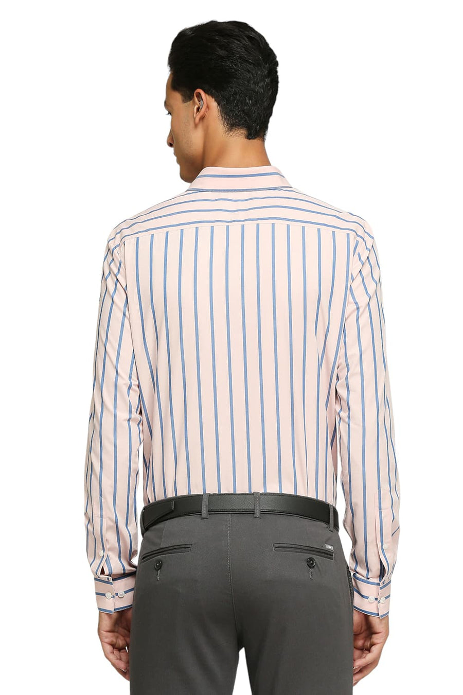 BASICS SLIM FIT PRISM PINK COTTON STRIPES SHIRTS