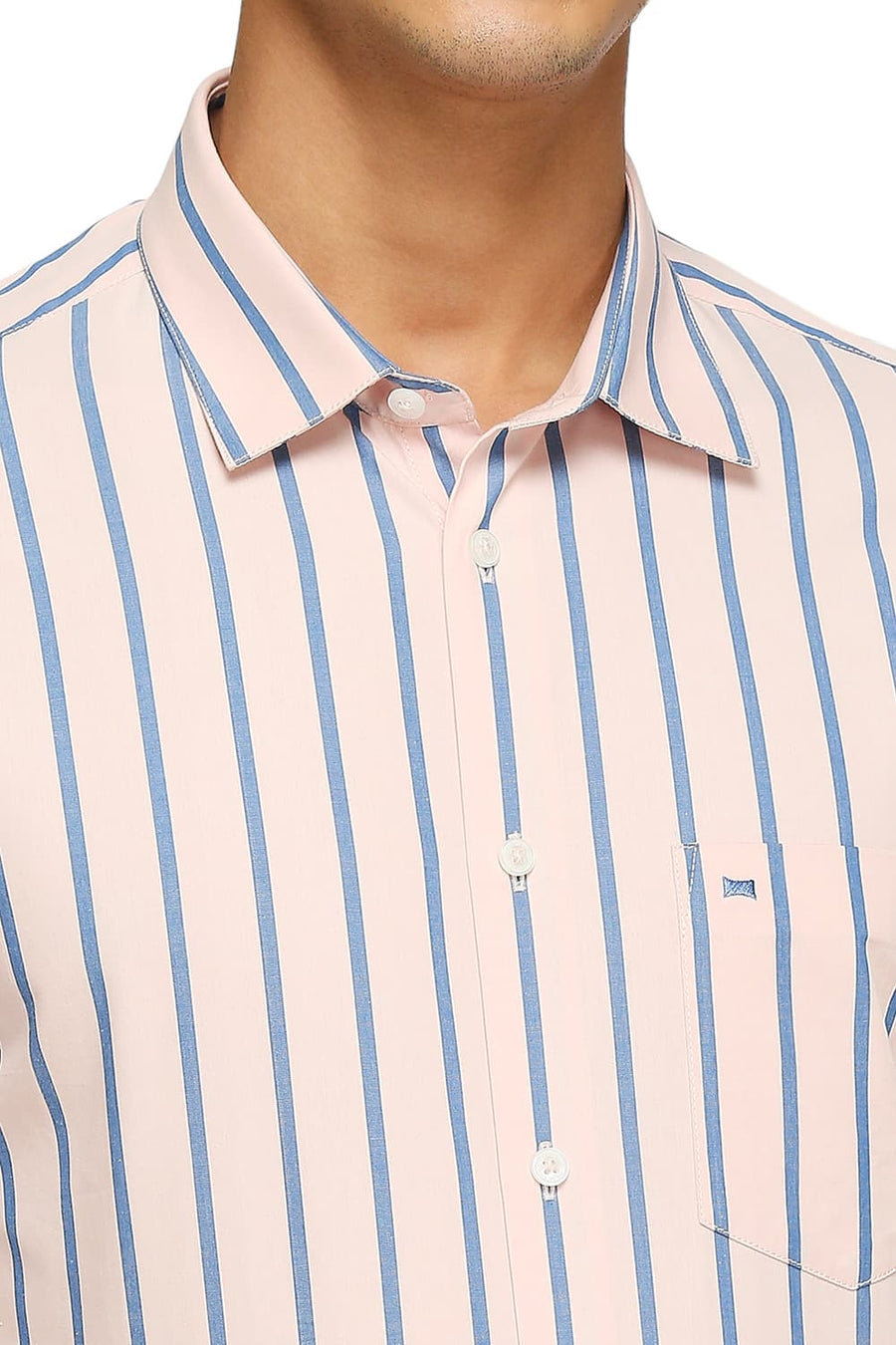 BASICS SLIM FIT PRISM PINK COTTON STRIPES SHIRTS