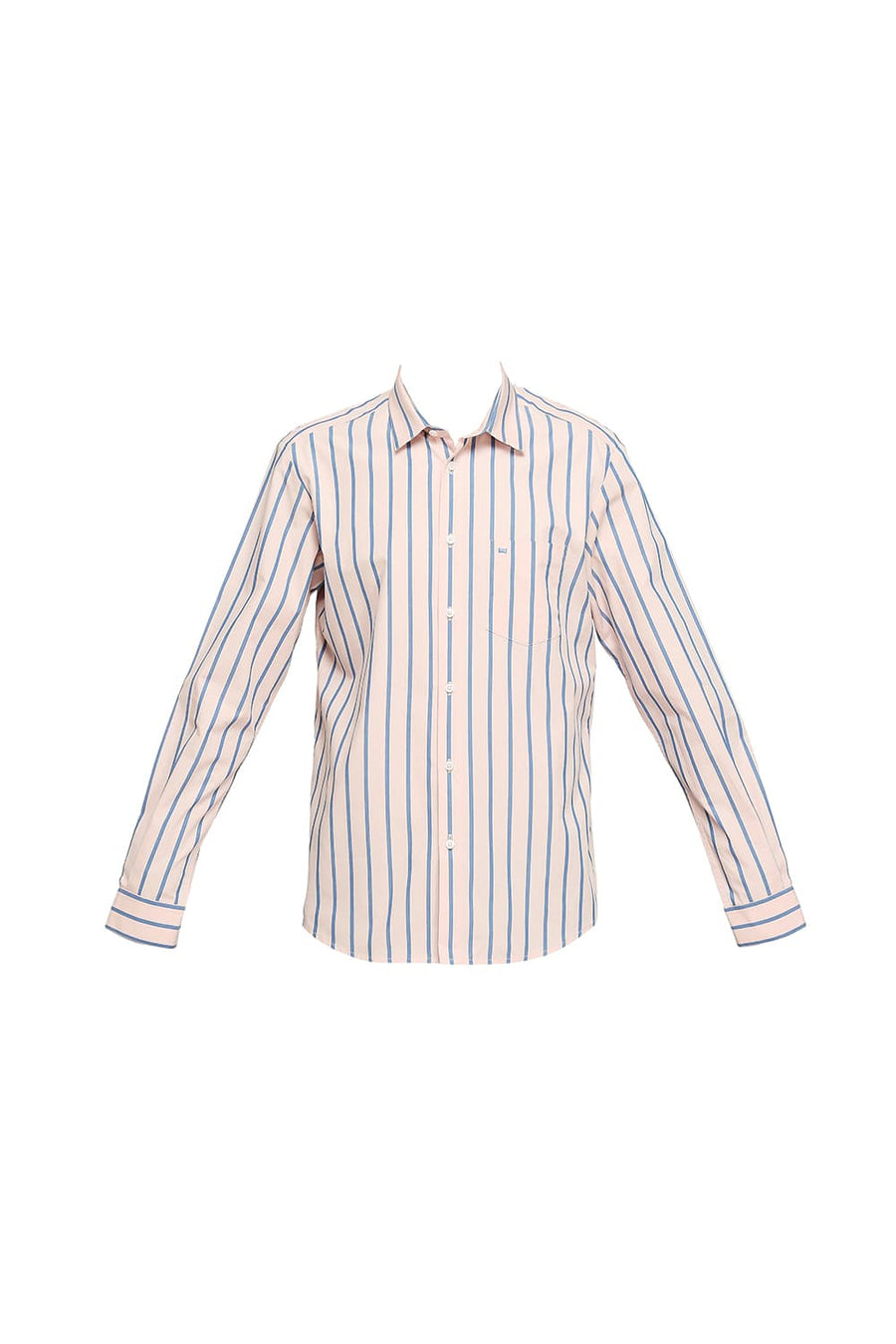 BASICS SLIM FIT PRISM PINK COTTON STRIPES SHIRTS