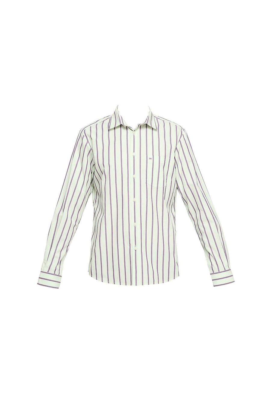 BASICS SLIM FIT LICHEN GREEN COTTON STRIPES SHIRTS