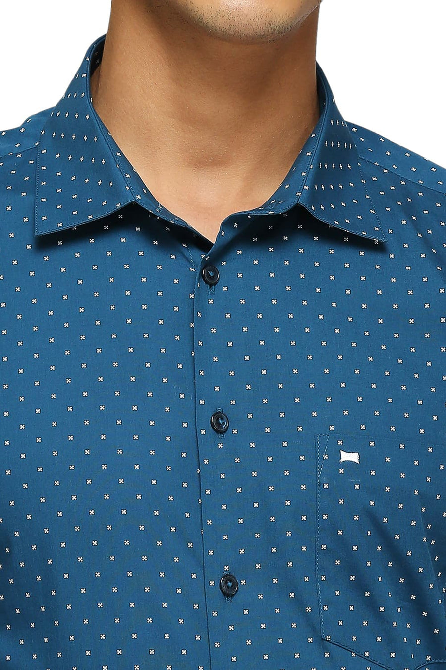 BASICS SLIM FIT BLUE CORAL COTTON POPLIN PRINTED SHIRTS