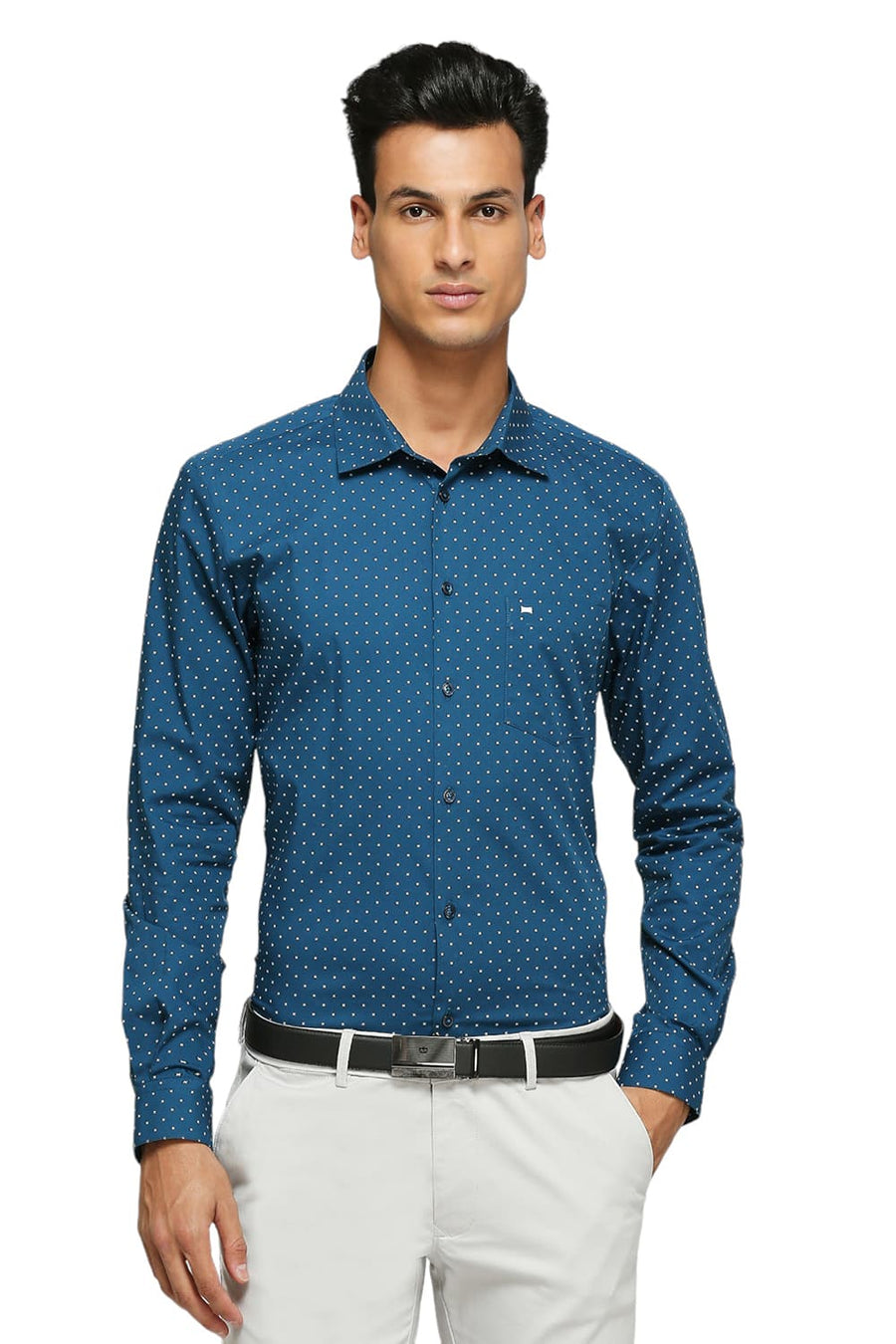 BASICS SLIM FIT BLUE CORAL COTTON POPLIN PRINTED SHIRTS