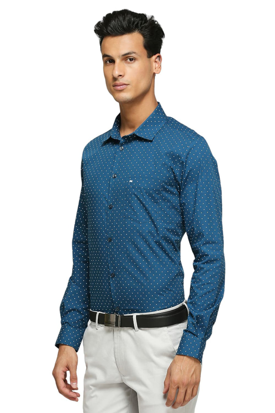 BASICS SLIM FIT BLUE CORAL COTTON POPLIN PRINTED SHIRTS