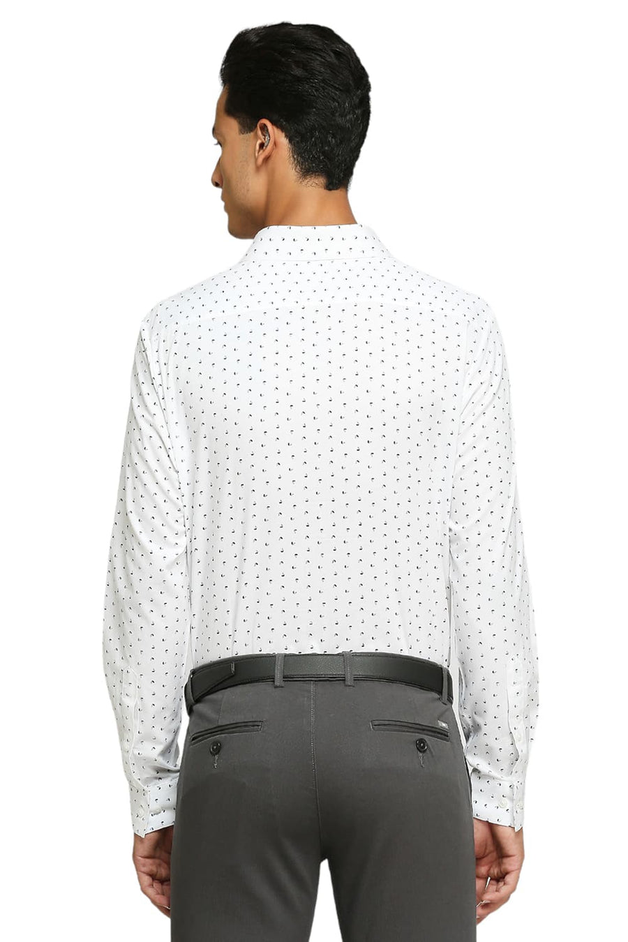 BASICS SLIM FIT CELESTIAL WHITE COTTON TWILL PRINTED SHIRTS
