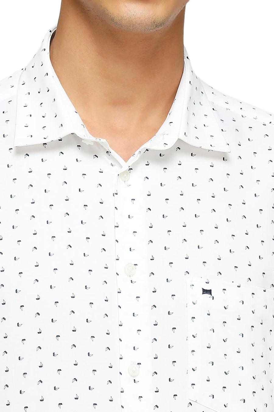 BASICS SLIM FIT CELESTIAL WHITE COTTON TWILL PRINTED SHIRTS