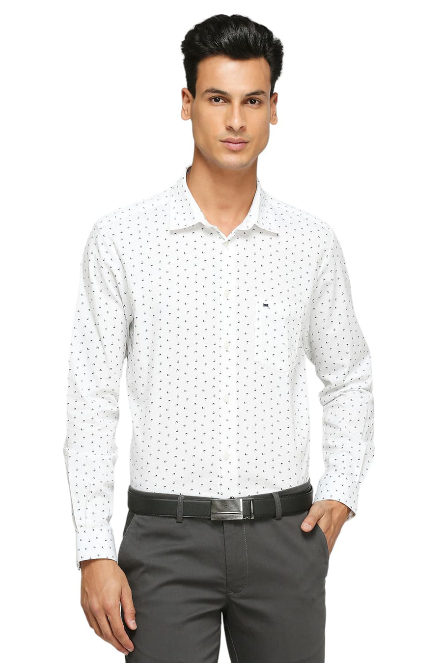 BASICS SLIM FIT CELESTIAL WHITE COTTON TWILL PRINTED SHIRTS