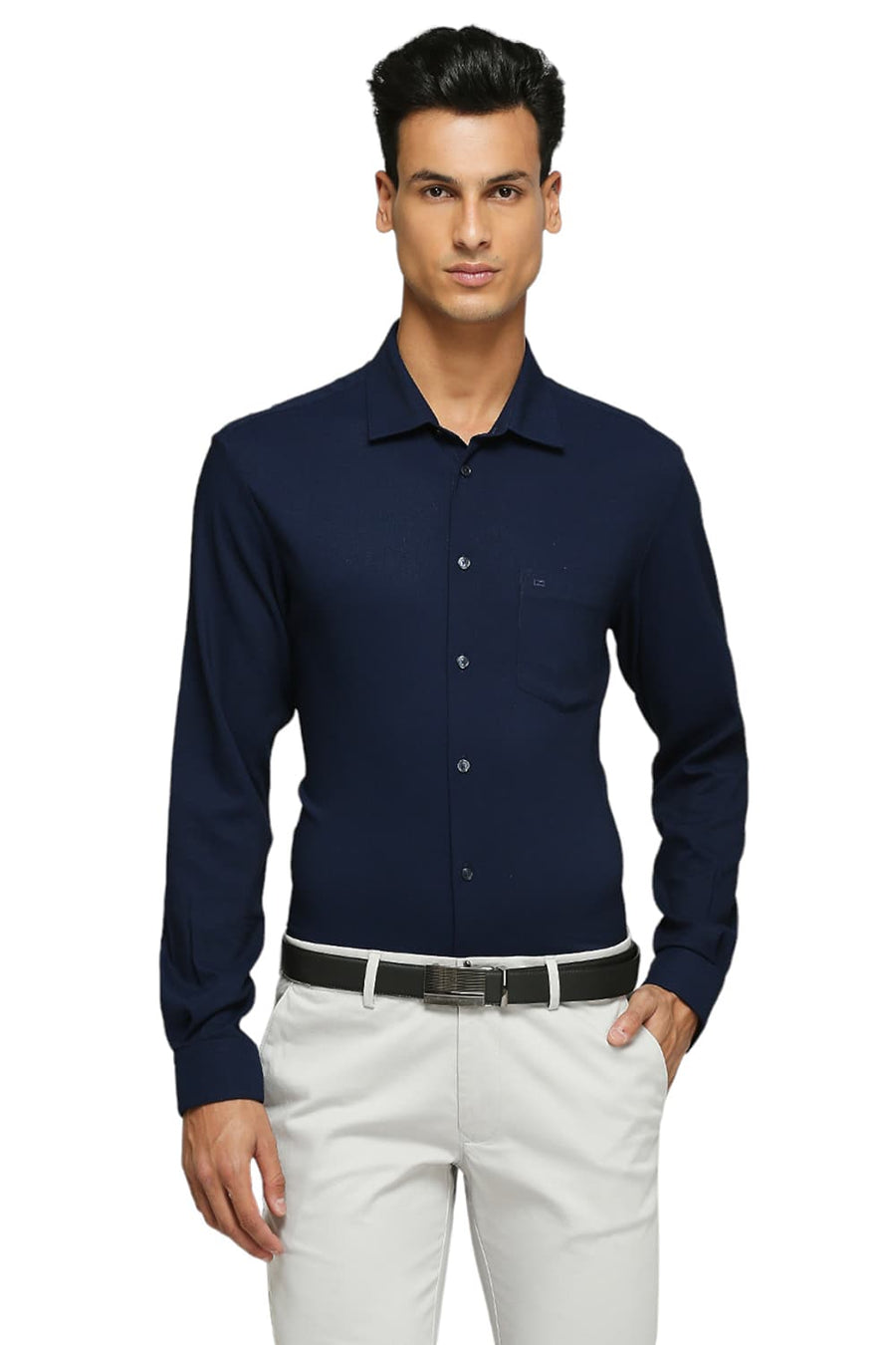 BASICS SLIM FIT FOG ECRU TENCEL POLYESTER STRETCH DOBBY SHIRTS