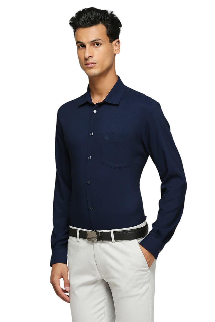 BASICS SLIM FIT FOG ECRU TENCEL POLYESTER STRETCH DOBBY SHIRTS