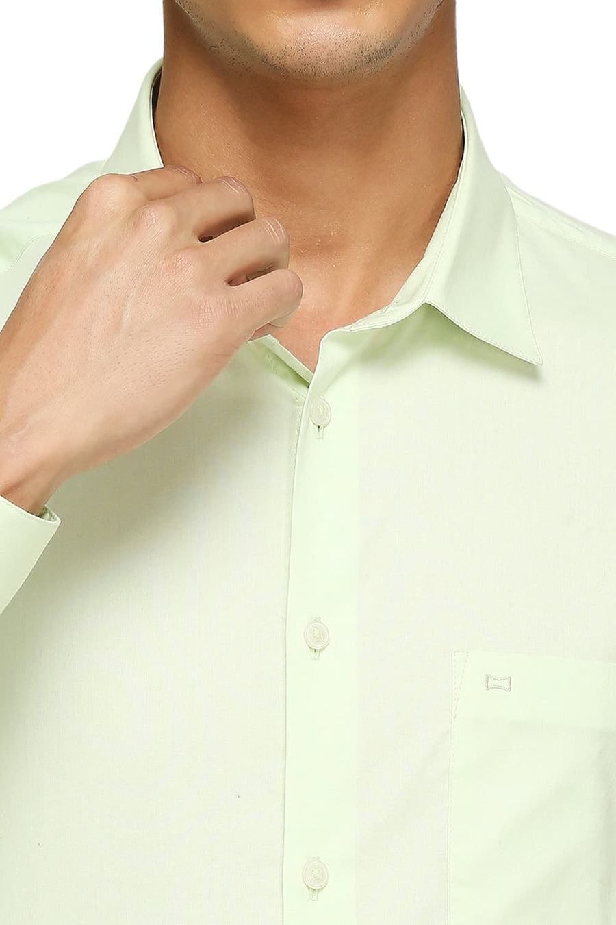 BASICS SLIM FIT LIGHT GRASS GREEN COTTON OXFORD SHIRTS