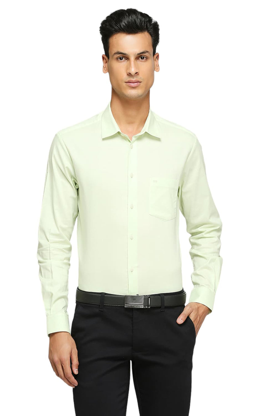 BASICS SLIM FIT LIGHT GRASS GREEN COTTON OXFORD SHIRTS