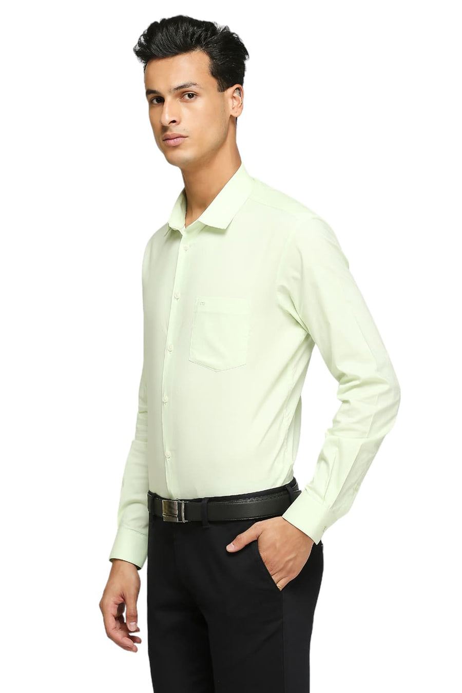 BASICS SLIM FIT LIGHT GRASS GREEN COTTON OXFORD SHIRTS