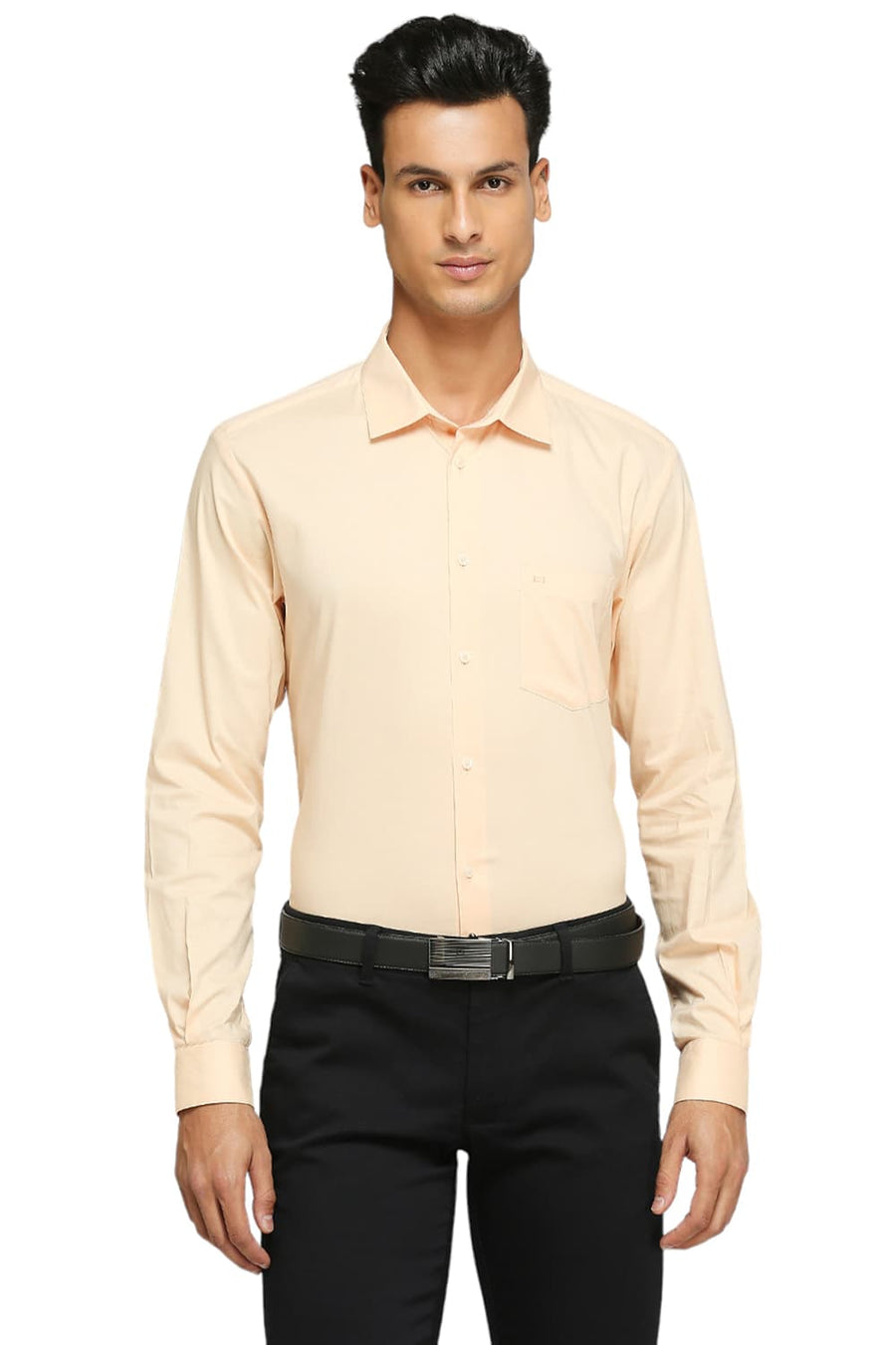 BASICS SLIM FIT APRICOT ORANGE COTTON OXFORD SHIRTS