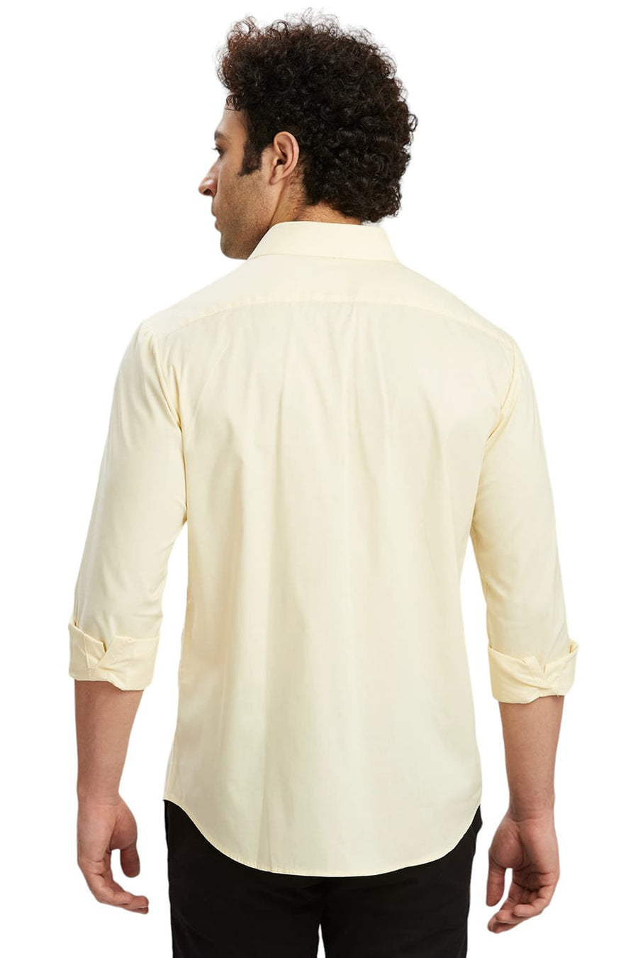 BASICS SLIM FIT LIME LIGHT YELLOW COTTON OXFORD SHIRTS