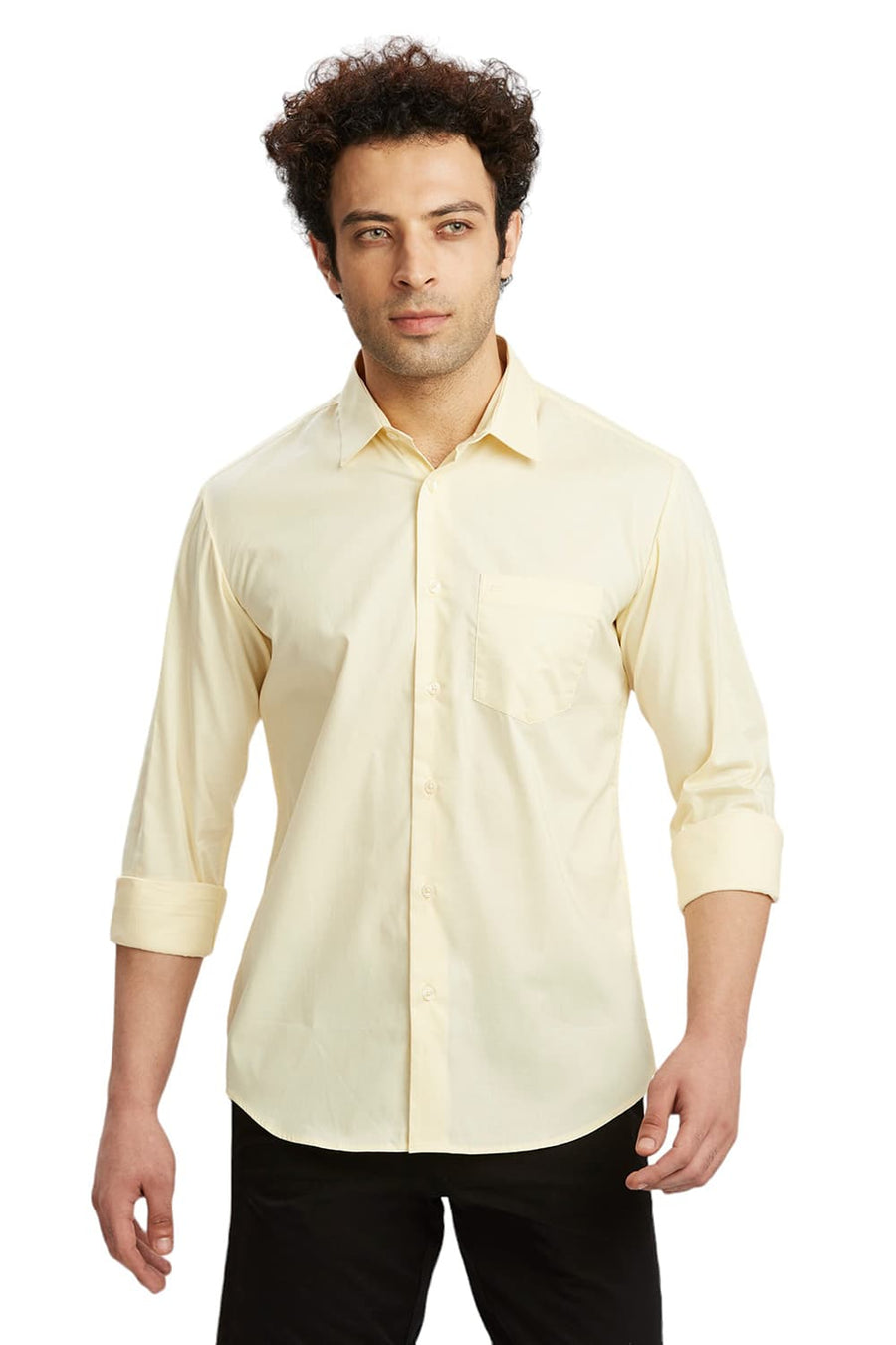 BASICS SLIM FIT LIME LIGHT YELLOW COTTON OXFORD SHIRTS