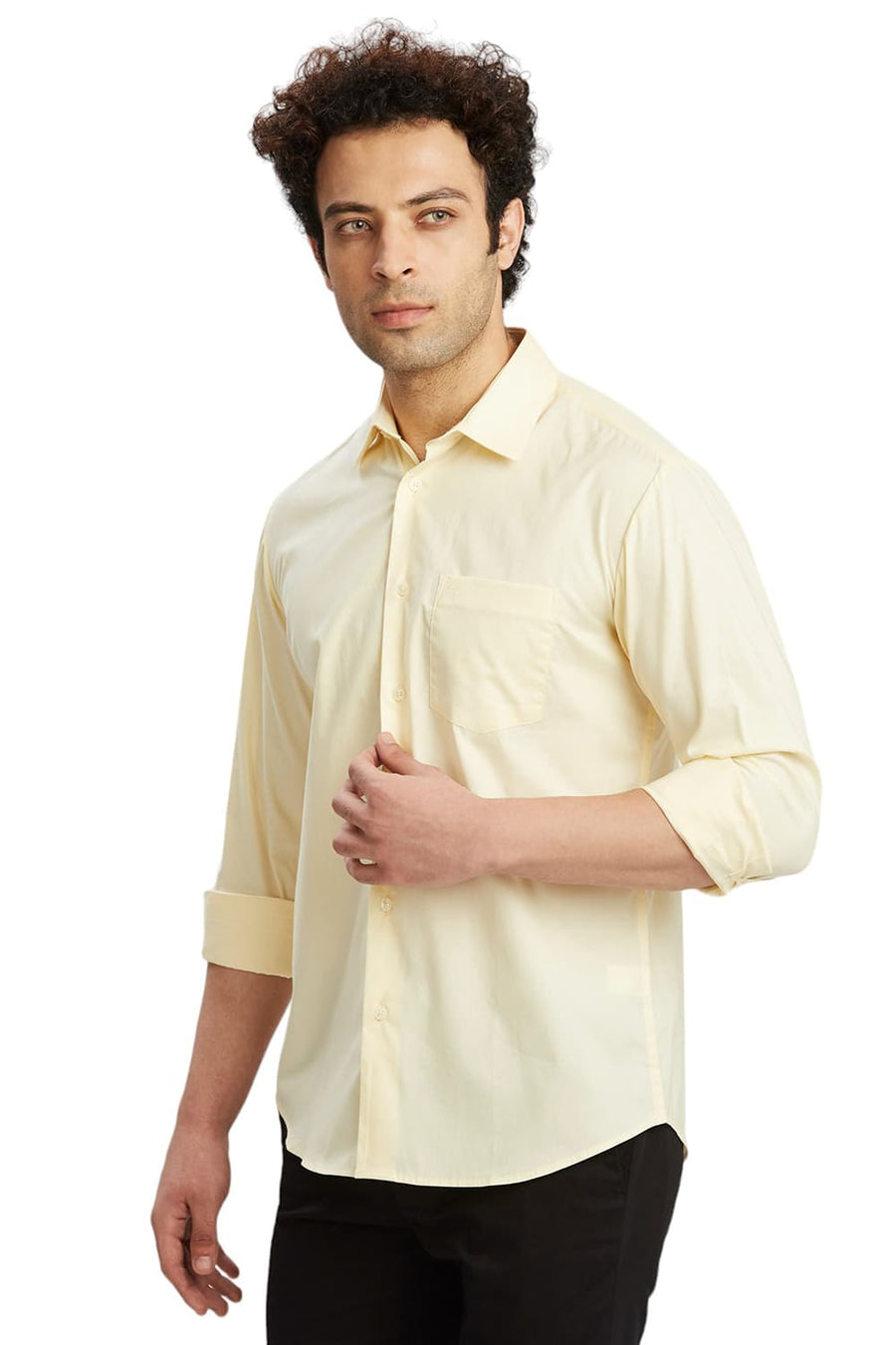BASICS SLIM FIT LIME LIGHT YELLOW COTTON OXFORD SHIRTS