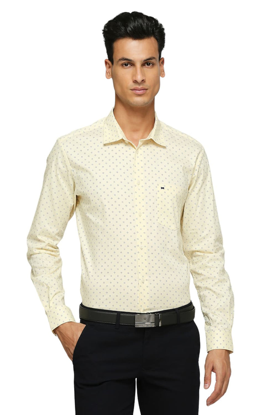 BASICS SLIM FIT SUNLIGHT YELLOW COTTON OXFORD SHIRTS