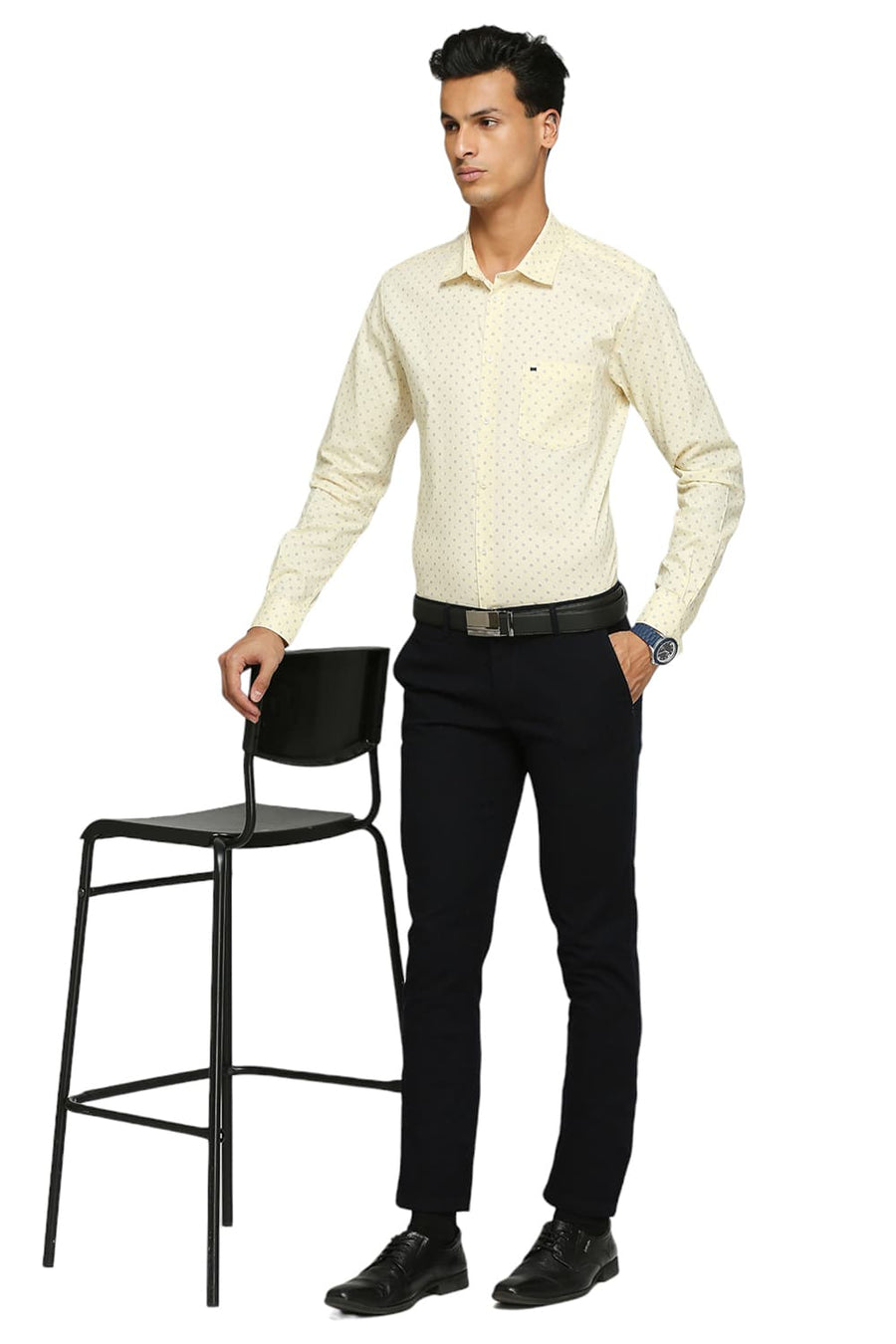 BASICS SLIM FIT SUNLIGHT YELLOW COTTON OXFORD SHIRTS