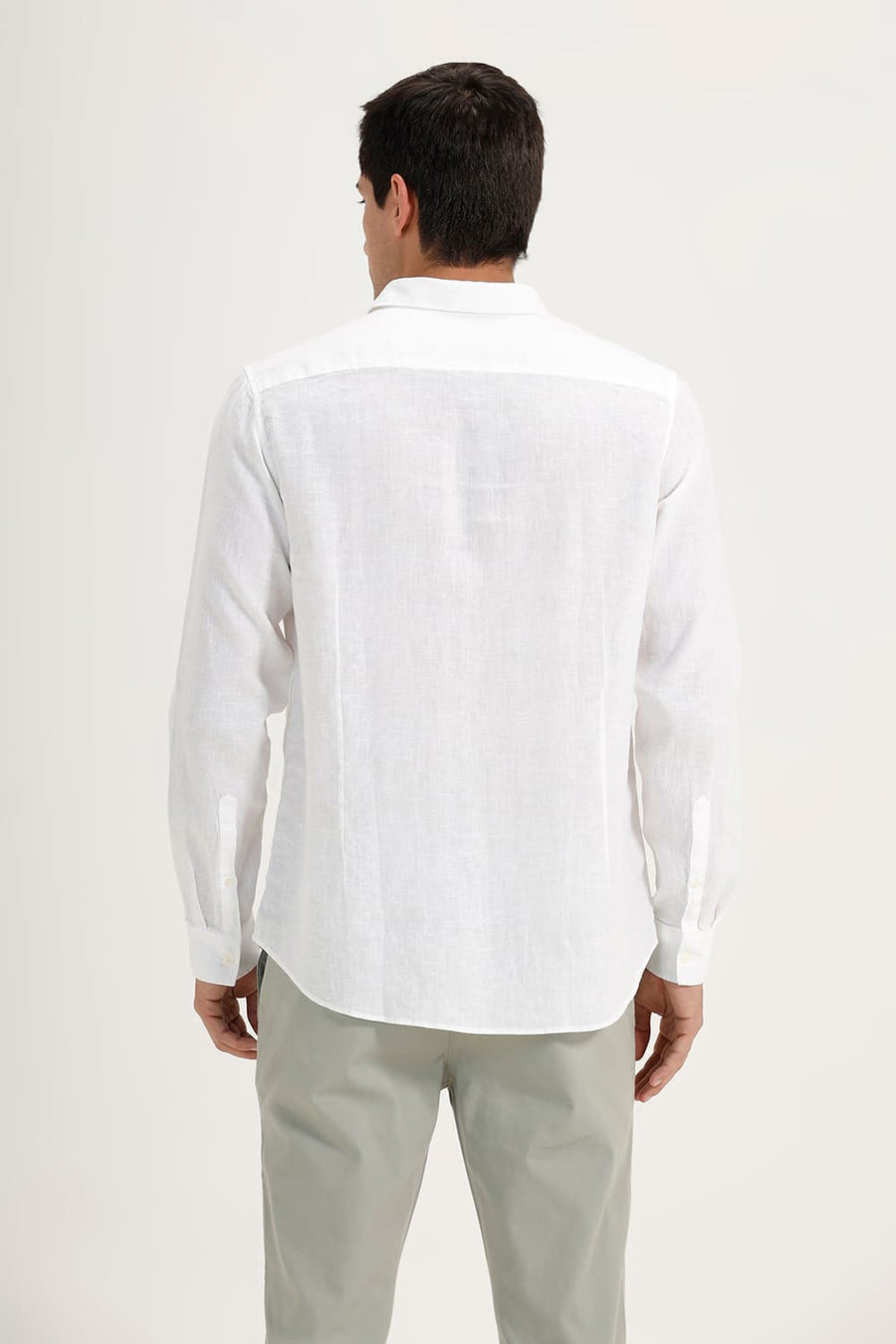 BASICS SLIM FIT BRIGHT WHITE LINEN COTTON CHECKS SHIRT